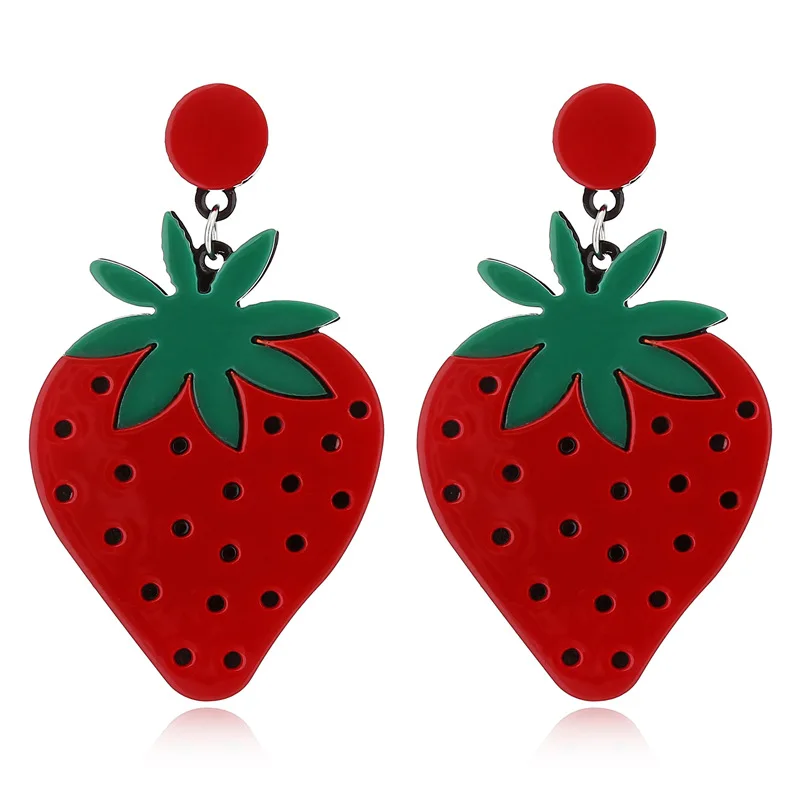 

Big Red Strawberry Earrings Personality Acrylic Fruit Stud Earrings For Women Night Club Hip Hop Jewelry