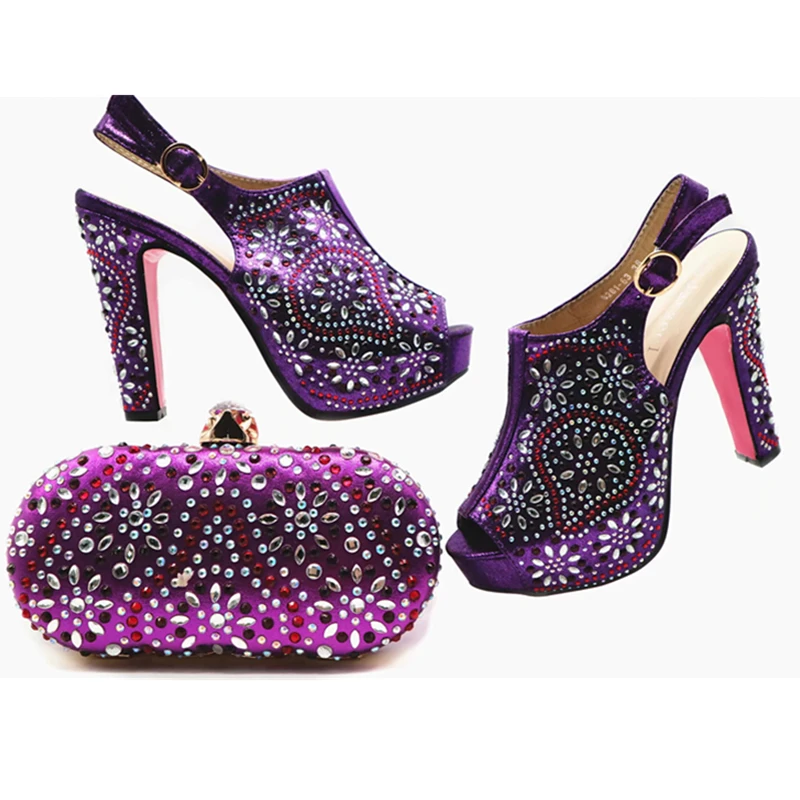 

New Arrival Shoe and Bag Set for Party In Women Nigerian Women Wedding Shoes and Bag Set Decorated with Rhinestone Party Shoe