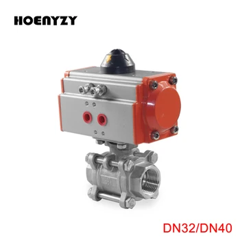 

G 1-1/4" 1-1/2" Three piece High Platform Pneumatic Ball Valve DN32 DN40 Stainless steel 304 Q611F-16P double acting cylinder