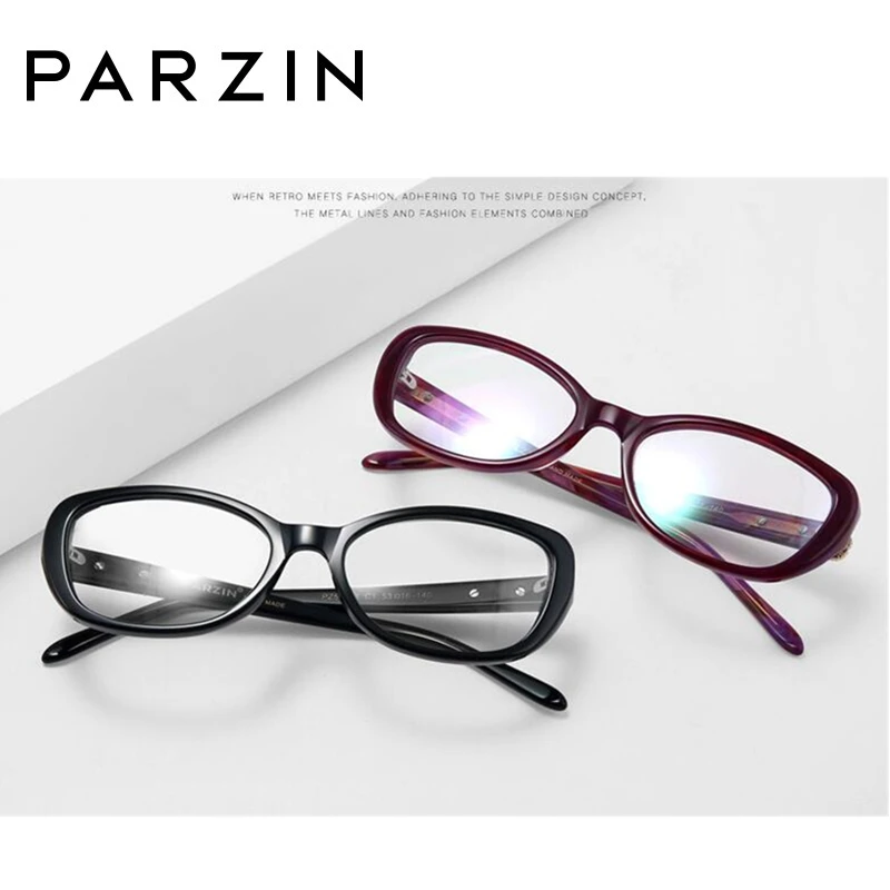

PARZIN Acetate Eyeglasses Frames Women Elegant Fashion Full Frame Myopia Glasses Female Optical Frames Black With Case 56003