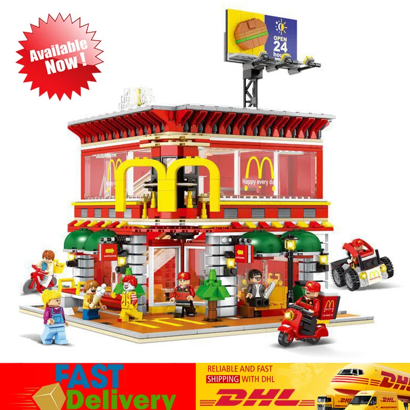 

SD6901 1729 Pcs Architecture City LED MacDonalds Restaurant 4in1 Street View Bricks Block DIY Toys Gifts Compatible LegoINGlys
