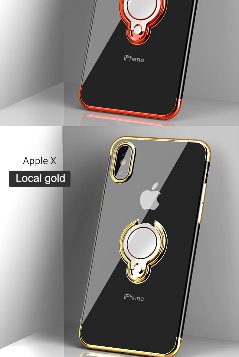 Iphone 7 Case Iphone Xs Max Case X  6 8 6S Plus Diamond Transparent Clear Electroplate TPU Finger Ring Case Luxury Back CoverDescription: