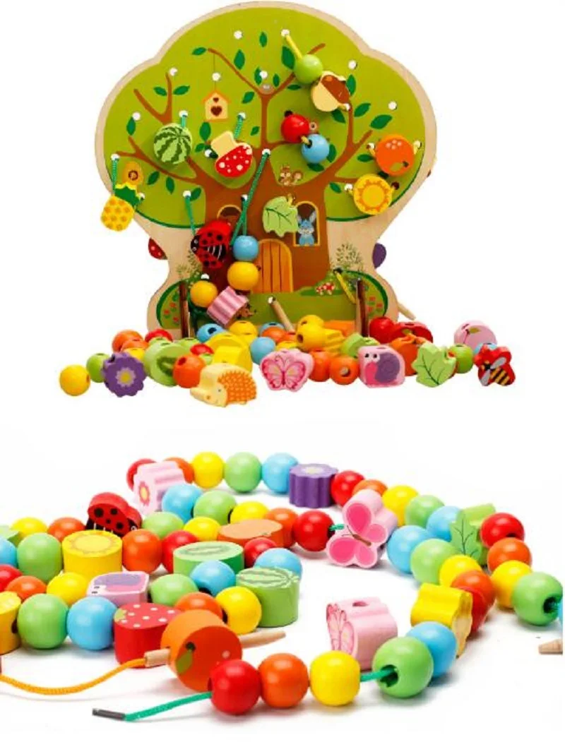 Новые Обучающие деревянные игрушки Монтессори из мультфильма фруктовое дерево фруктовые бусины обучающая игрушка для детей подарок на день рождения