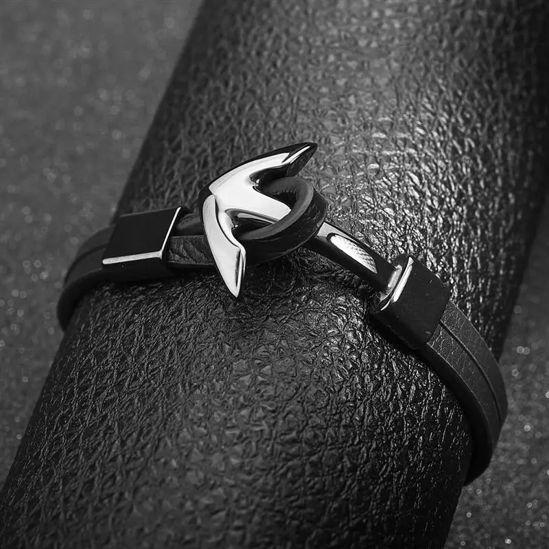 Jiayiqi панк нержавеющая сталь якорь браслеты из натуральной кожи браслет и браслеты для мужчин ювелирные изделия коричневый/черный цвет модный подарок