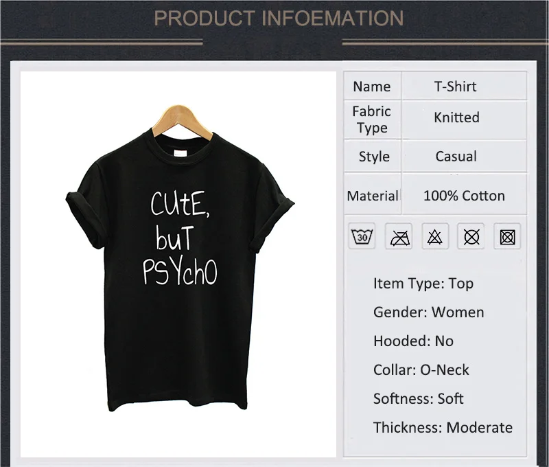 Хлопковая футболка женская черная с коротким рукавом с буквенным принтом милые но Психо топы лето свободные женские футболки размера плюс