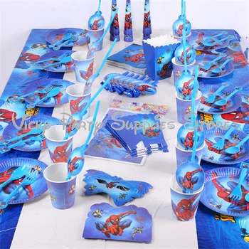 

87pcs/lot Spider-man Disposable Tableware Set Kid Birthday Baby Shower Spiderman Theme Party Pinata BalloonTablewar Decoration