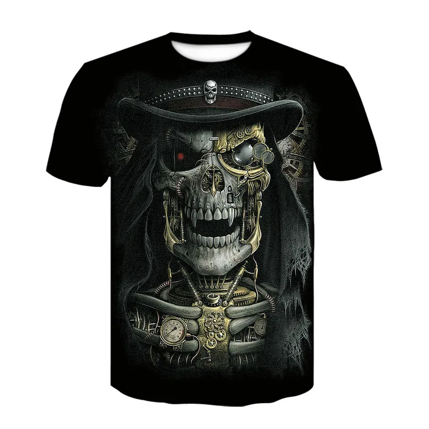 

Men's summer 2019 skull print short-sleeve T-shirt 3D T-shirt casual breathable T-shirt large size T-shirt