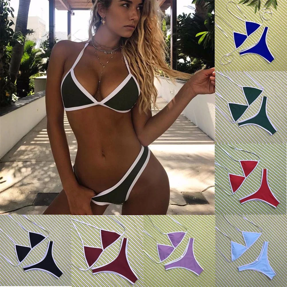 Sexy Solid Bikini Set Halter Swimsuit Women Triangle Swimwear Two Pieces Bathing Suit Brazilian Biquini Swimming for |