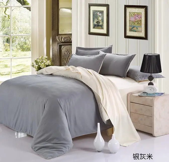 

2019 New AB Side Grey Beige Bedding Set Duvet Cover Set Bed Sheet Pillowcase Plaids Twin Full Queen Size Bedclothes Bed Linens