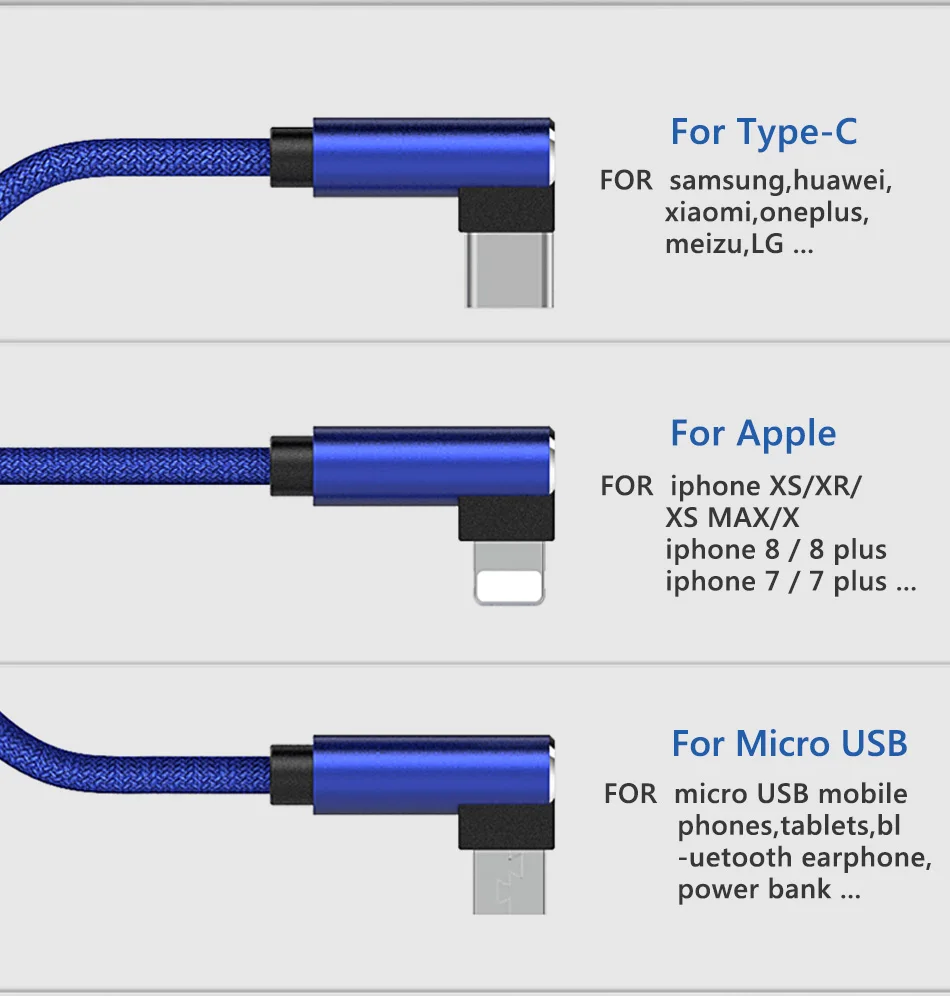 !ACCEZZ 3 in 1 L Shape Charging Cable Lighting For iPhone 8 7 Plus Micro USB Type-C For Xiaomi Samsung S7 Universal Charger Line (7)
