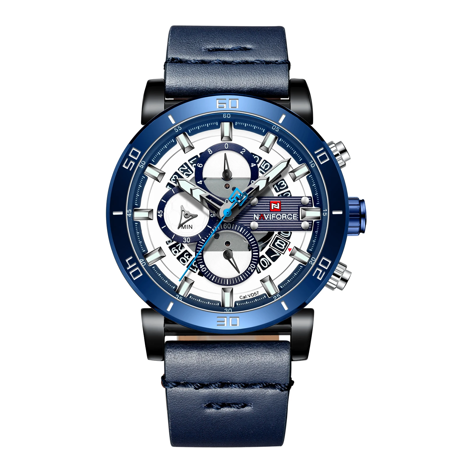 NAVIFORCE хронограф мужские часы 3 бар водонепроницаемые аналоговые кожаные спортивные часы армейские военные кварцевые часы Relogio Masculino - Цвет: Blue