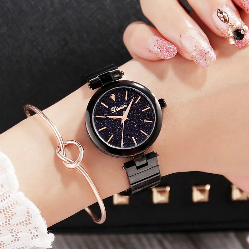 

Women Watch Elegant Brand Famous Luxury Black Quartz Watches Ladies Steel Antique Geneva Wristwatches Relogio 2017 Best Gift