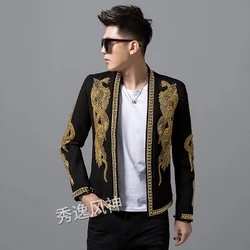 100%real men luxury black golden beading sewing event/stage performance short tuxedo jacket/stage performance/ASIA SIZE