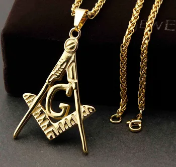 

Men 316L Stainless Steel Golden Masonic Symbol Freemason Pendant Necklace