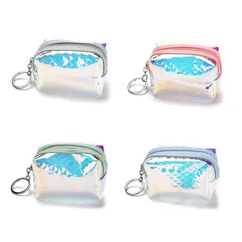 

2019 Fashion New Women Holographic Laser Coin Card Key Ring Wallet Pouch Mini Purse Zipper Small Change Bag