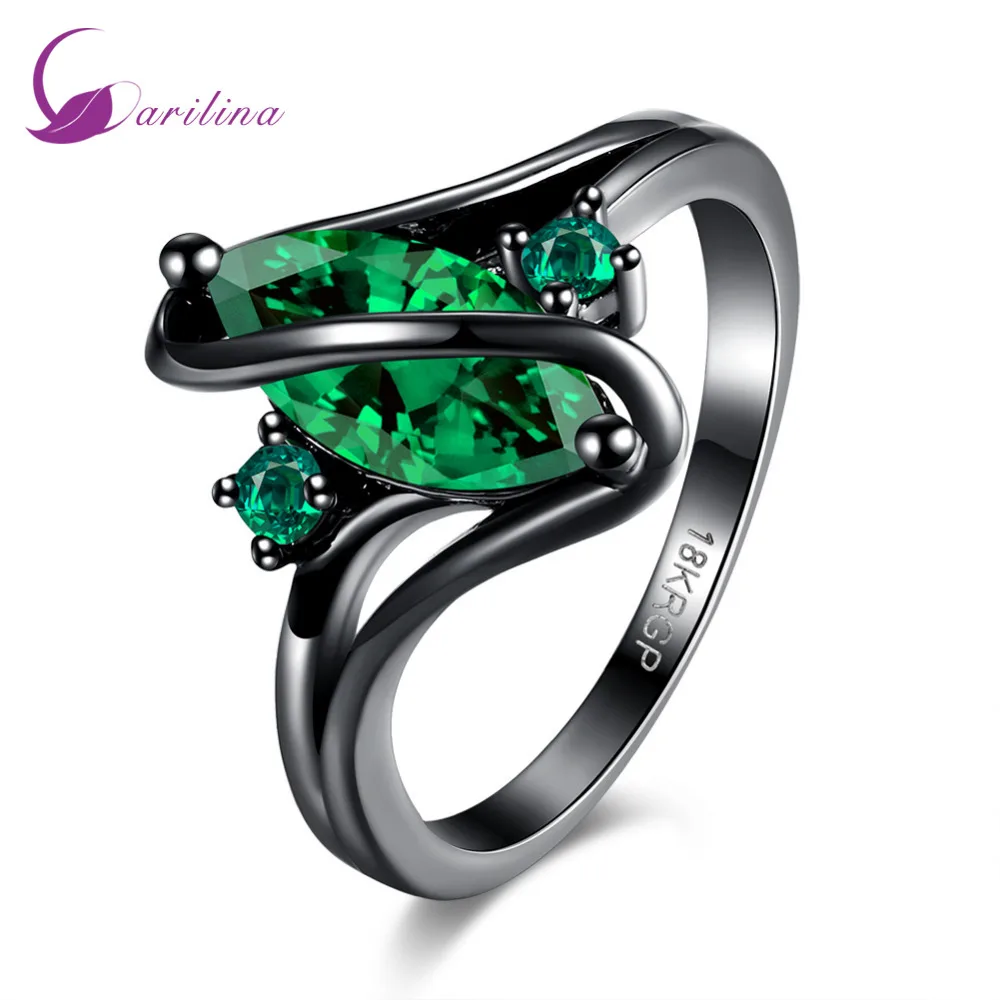 

2019 trendy jewelry Rings for Women Green Cubic Zirconia Black Gun Gift Ring size 6 7 8 R2017
