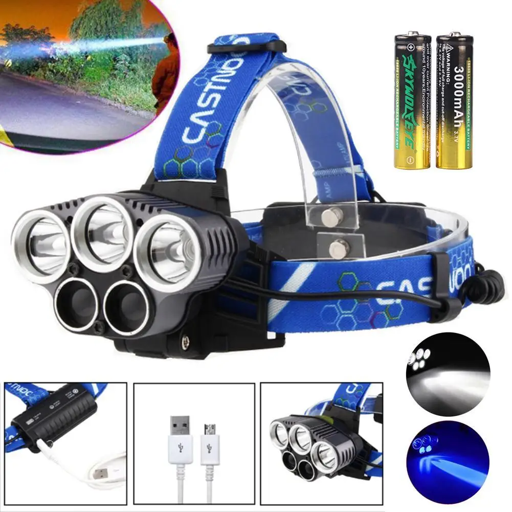 CASTNOO 8000 Lumens 5X T6 LED Headlight Head Lamp Head Flash Light