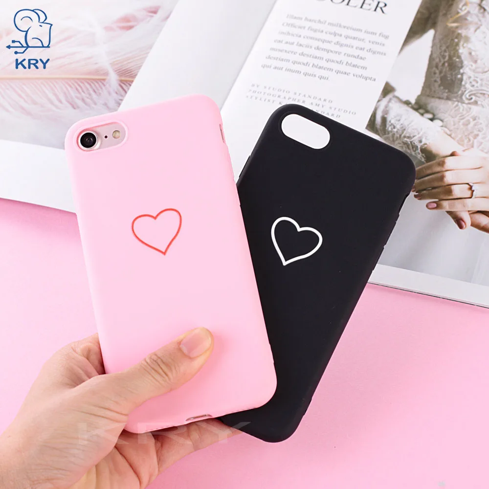 KRY Cute Love Heart Phone Cases For iPhone 6 Case 7 8 Plus Fashion