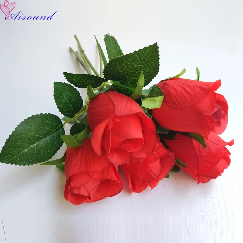 Aisound 10pcs/lot Artificial Silk Rose Flowers Stem DIY Flower Craft