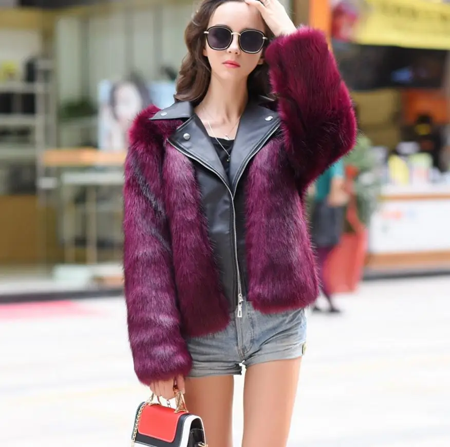 wine red S-3XL зимнее пальто из искусственной кожи с искусственным мехом, зимний женский роскошный из искусственной лисы, меховая куртка, тонкое теплое пальто, wj1401 - Цвет: wine red