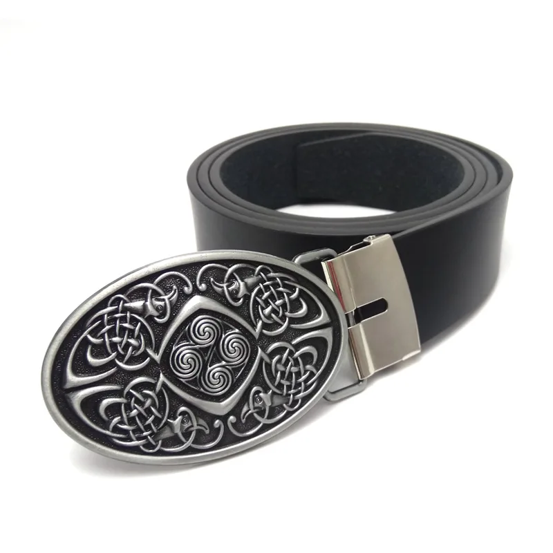 Celtic knot Style vintage Mens leather belt oval belt buckle metal