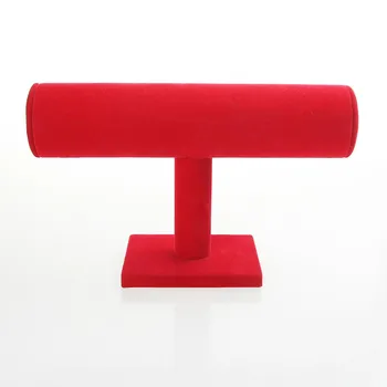 

1Pc Red Velvet Bracelet Chain Watch Holder T bar Rack Jewelry Display Organizer Stand Holder Packaging Display Stand Wholesale