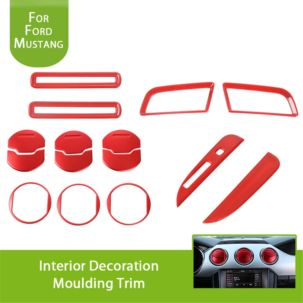 15 PCS Accessories Decoration Set Console Central for 2015 2016 2017 2018 Ford Mustang Interior Door Chrome Shift Gear Box Switch Button Cover Trim Dash Board Side Air Conditioner Outlet Vent