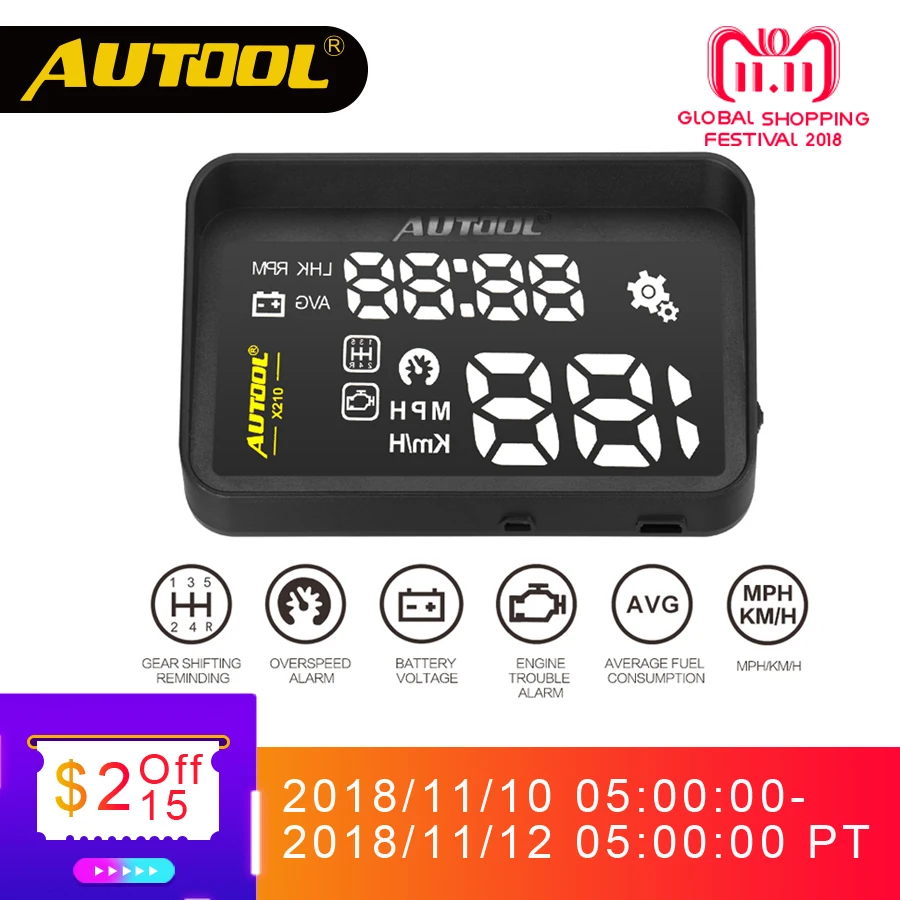 

AUTOOL X210 Auto HUD Car Head Up Display Digital Speed Windshield Projector Vehicle Projection Automotive OBD 2 II Speedometer