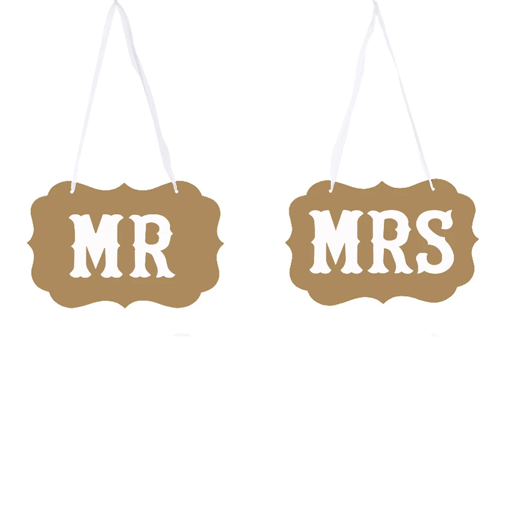 

1 Pair Rustic Mr Mrs Paper Universal Booth Supplies Photo Props Hanging Chair Signs Wedding Decor Romantic Party Multipurpose