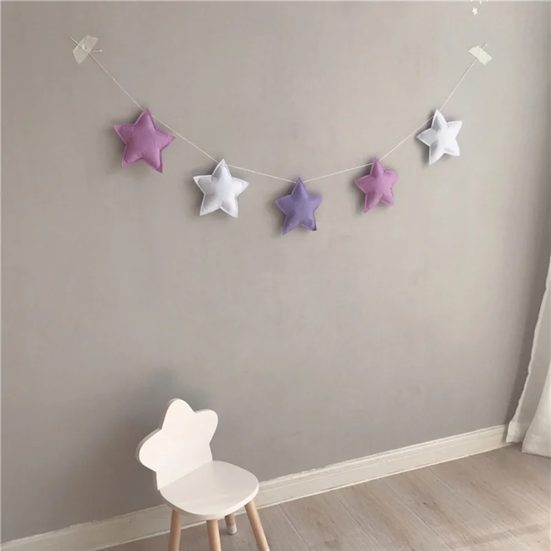 Kids Room Decoration Nordic String Star Garland Felt Fabric Hanging Wall Decor Party Banner Tent Baby Shower Bunting Ornament