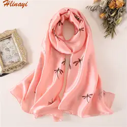 Hlinayi 2019 Новый Шелковый сатиновый шарф стрекоза шаблон осень и зима теплый шарф мульти-функциональный платок