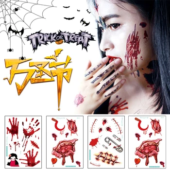 

New Waterproof Temporary Tattoo Sticker Halloween Party Horror Wound Scar Dress Up Tattoo