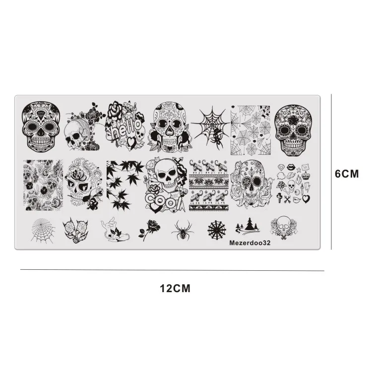 1 шт паутина для ногтей штамповочная пластина Череп Роза шаблон прямоугольный, для нейл-арта штамп штамповка шаблон изображения пластины трафарет Mezerdoo32