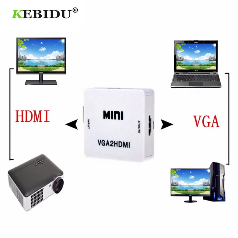 Адаптер Kebidu Mini 1080P VGA в HDMI конвертер VGA2HDMI с аудио для ПК ноутбука и HDTV проектора|vga to