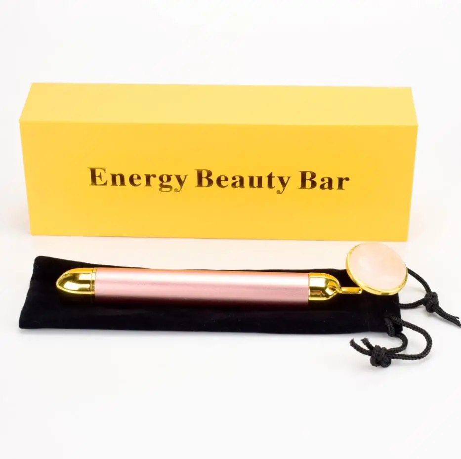 Gold beauty Bar Вибрационный ролик для лица Электрический массажер с нефритовой головкой против морщин Подтяжка кожи розовый КВАРЦЕВЫЙ массаж лица - Цвет: Розовый