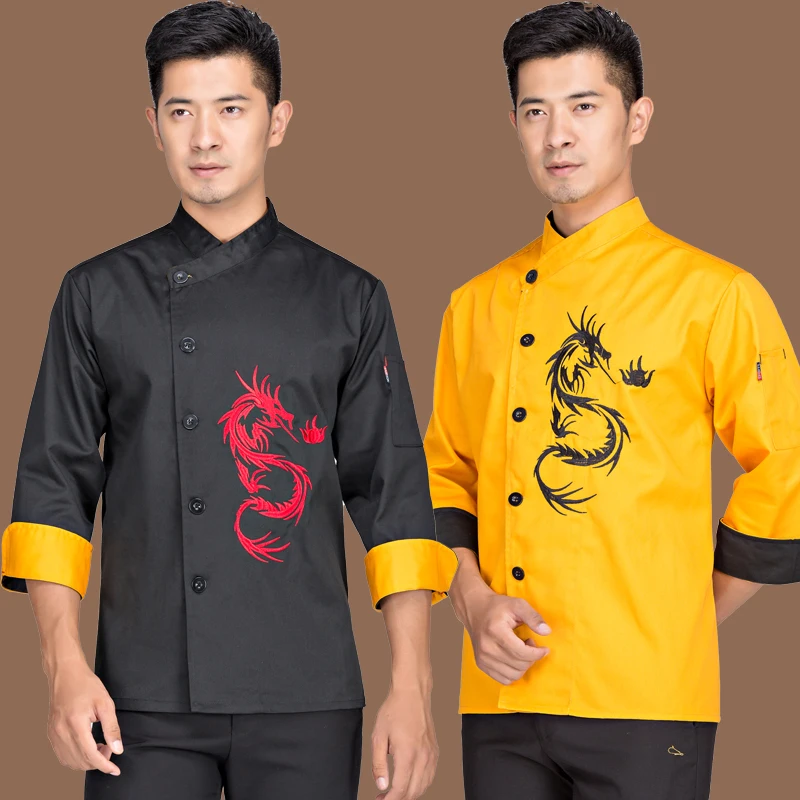 autumn cozinha black yellow chef jacket Short sleeves Long sleeves chef