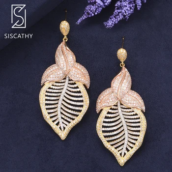 

Siscathy 27*69mm Luxury Hollow Long Dangle Drop Earrings AAA Cubic Zirconia Dubai Nigerian Inlaid For Wedding Engagement Party