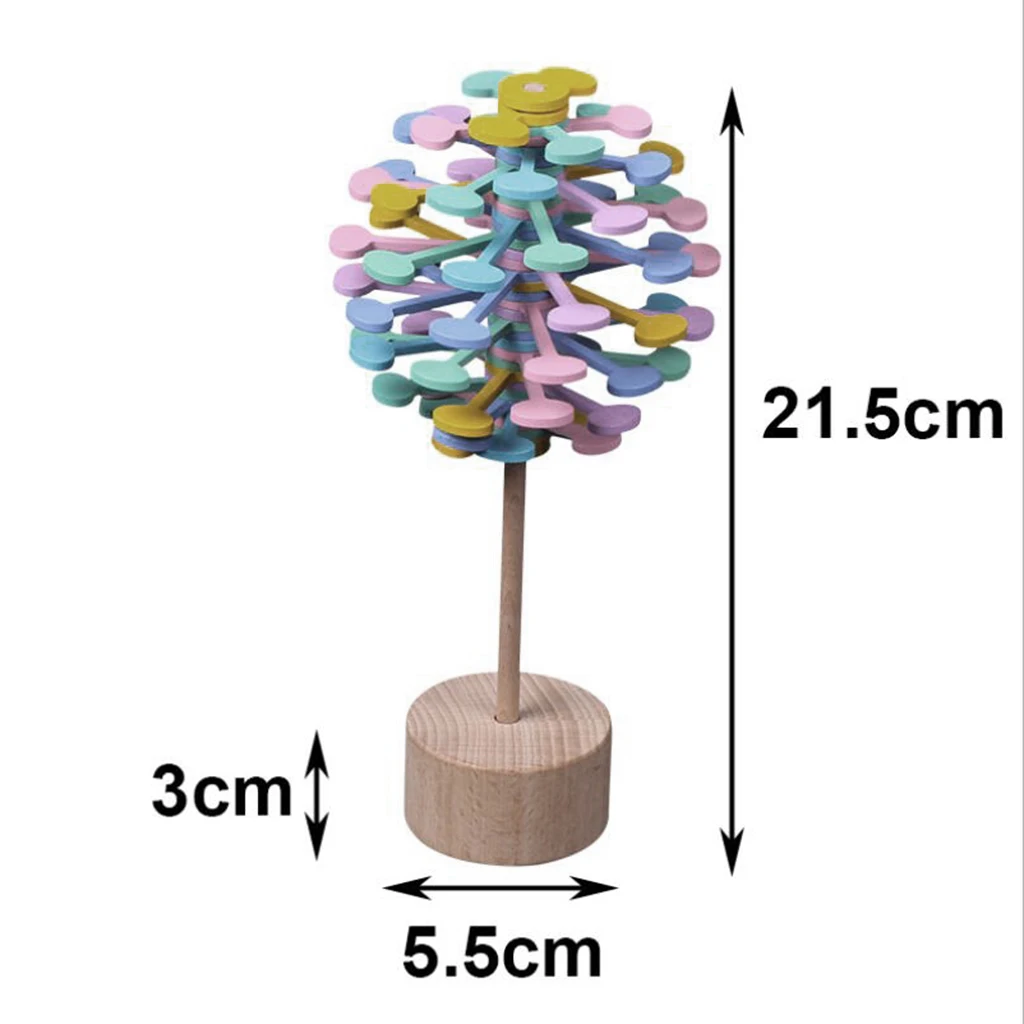 Wooden Rotating Lollipop Sensory Visual Relaxation Desk Toy Novelty & Gag Toys for Kids Adults, 24.5cm