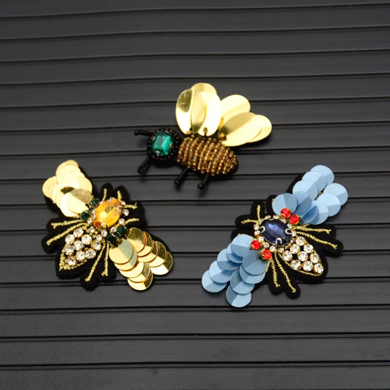

AHYONNIEX 1PCS Colorful Beads Sequins Bee Patch for Clothing Sewing on Beading Applique Clothes Shoes Bags DIY Cute Patches