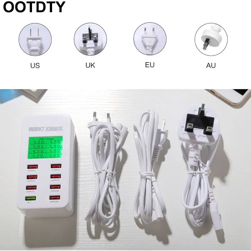 

8 Port USB Quick Charger LCD Display Multi-Port USB Charging Station for Smartphone Tablets Power Supply
