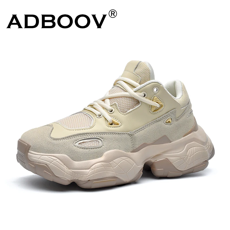 ADBOOV/Новинка года; кроссовки из натуральной кожи для мужчин и женщин; Дизайнерская обувь на массивном каблуке; дышащая повседневная обувь на платформе; большие размеры 35-47