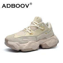 ADBOOV 2019 New Genuine Leather Sneakers Men Women Plus Size 35-47 Designer Chunky Shoes Breathable Platform Casual Shoes