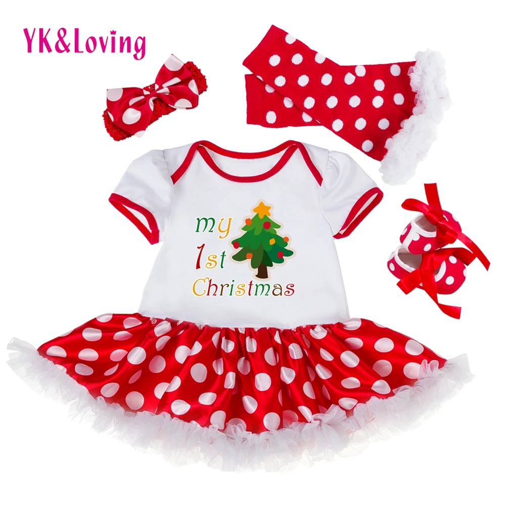 Рождественское платье-пачка для новорожденных; одежда для маленьких девочек; комплект одежды для малышей на первое Рождество; одежда с оборками для новорожденных
