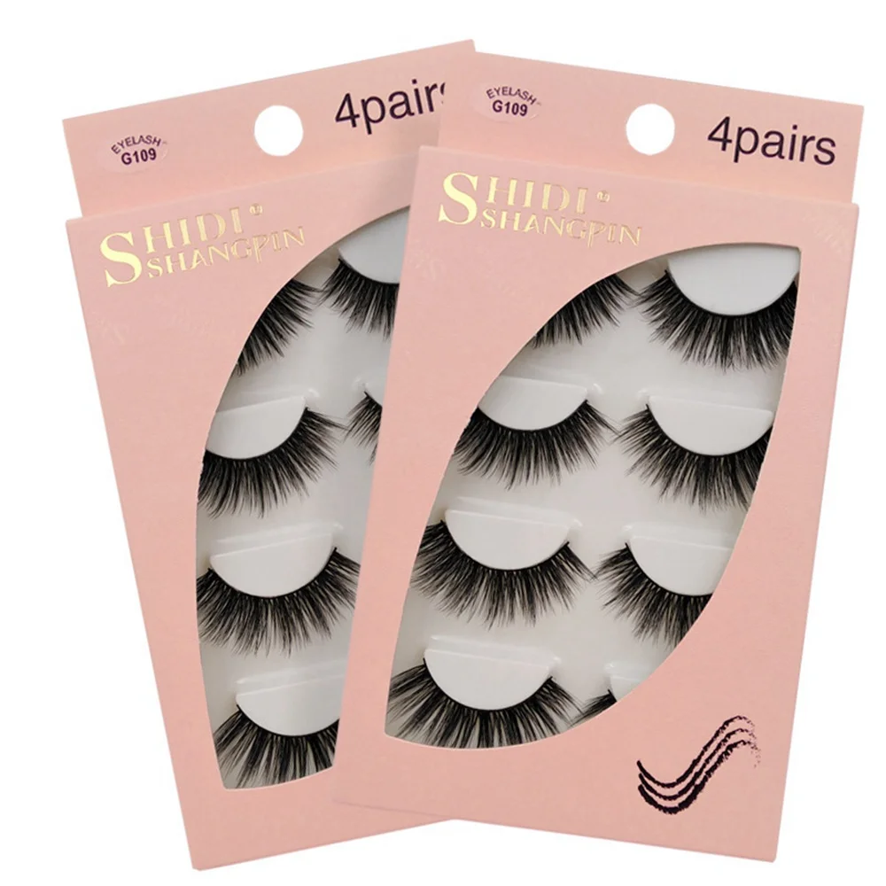 

4 Pairs Makeup False Eyelashes Set 3D Mink Fake Eyelashes Long Extension Curlety False Eyelashes Professional Hand-Made Cosmetic