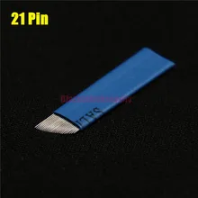 500 шт синий 21 pin Перманентный макияж лезвие для ручного татуажа бровей ручка иглы-наконечники для 3D Перманентный микроблейдинг вышивка