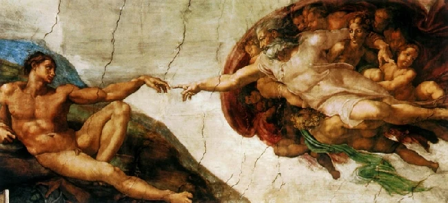 Большой парусиновый рисунок картина маслом от микеланжело (создание Adam)