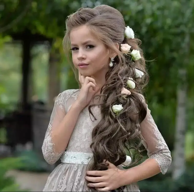 Princess-Flower-Girls-Dresses-For-Country-Garden-Weddings-Sheer-Lace-Appliques-Tulle-Half-Sleeves-Girls-Pageant