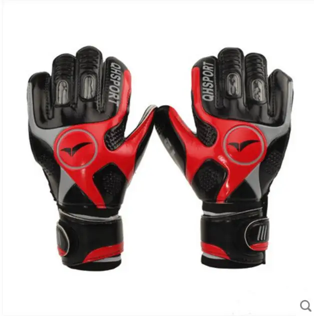black red Qionghua футбольные вратарские перчатки с кончиками пальцев латексные дышащие Нескользящие козловые перчатки для взрослых и детей вратарские перчатки - Цвет: black red