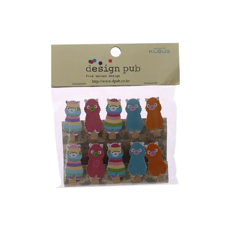 

10Pcs/Set Rainbow Stripes Colored Alpaca Printed Wooden Note Memo Photo Pegs Paper Tag Clips Holder DIY Craft With Hemp Rope