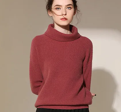 Bean Paste Red Для женщин кашемир Sweaters2018 новая мода высокое качество дизайнер водолазка женские толстые свободные короткие пуловеры лень осень-зима - Цвет: Bean Paste Red